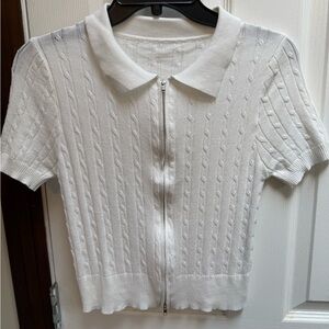3 FOR $50 / All White Zip Up Collar Top